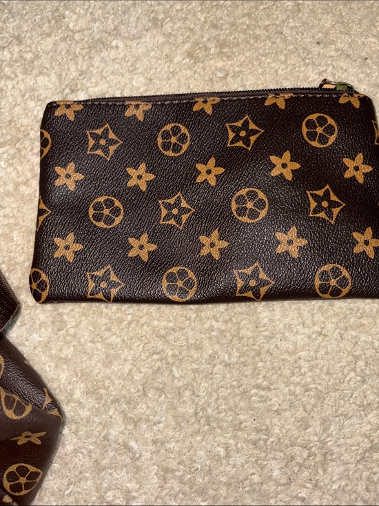 Monogram-Style Brown Backpack with Tan Accents with matching pouch wallet main image 10